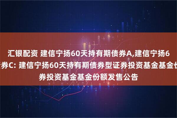 汇银配资 建信宁扬60天持有期债券A,建信宁扬60天持有期债券C: 建信宁扬60天持有期债券型证券投资基金基金份额发售公告